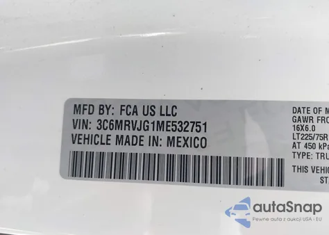 2021 Ram Promaster 3500 Cargo Van High Roof 159 Wb Ext из США, поврежденный, VIN 3C6MRVJG1ME532751